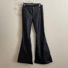 Final Sale 2 Nwot Has Plastic Faux Leather Studs Have Imprinted All Over, Might Fix Itself When Washed Inside Out Goth Pants, Free People Pants, Free People Black, Pants Color, Flare Pants, Final Sale, Pant Jumpsuit, Inside Out, Free People