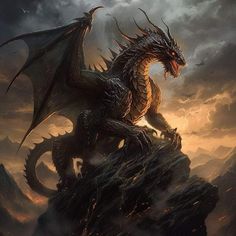 a dragon sitting on top of a mountain