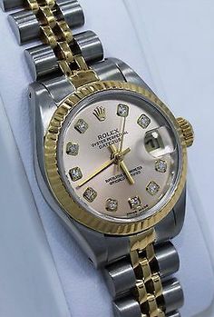 Rolex Datejust 69173 Jubilee 18K Yellow Gold & SS Diamond Dial Ladies Watch Mint | eBay Rolex Datejust Women, Ladies Bracelet Watch, Rolex Watches Women, Rolex Women, Ladies Bracelet, Gucci Watch, Basic Jewelry, Gold Bride Jewelry, Watches Unique