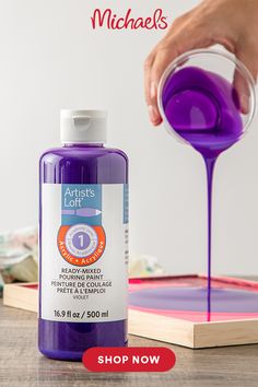 Ready-Mixed Pouring Paint by Artist's Loft™ is available in multiple colors, low viscosity & glossy finish once dry. Michaels Store, Paint Crafts, Art Mediums, Cool Fidget Toys, Artist Loft, Kids Art Supplies, Flower Painting Canvas, Gold Leaf Art