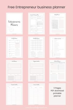 the free printable business plan is displayed on a pink background