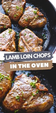 lamb loin chops in the oven with parsley on top and an over head view