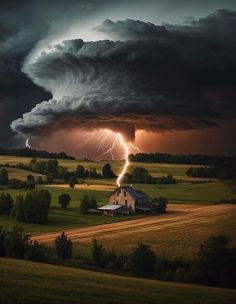 a large storm is coming in over a farm