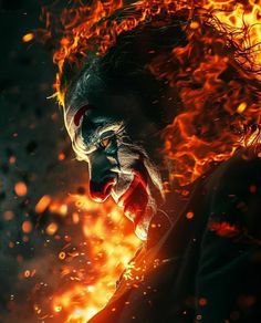 a man with his face covered in flames