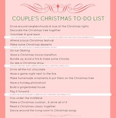 a pink christmas list with the words couples christmas to do list