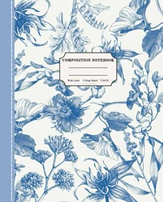 the composition notebook with blue flowers on it