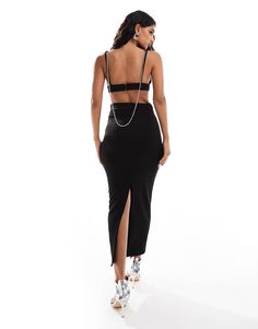 Dresses by ASOS DESIGN Spotlight-stealing style Plunge neck Molded cups Fixed straps Draped body chain design Cut-out sides Hook-and-eye closure Kick slit bodycon fit Leggings Sale, Chain Design, Long Sleeve Floral Dress, Maxi Dress Trend, Swimwear Sale, Active Wear Leggings, Hoodies For Sale, Skirted Swimwear, Tea Dress