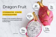 dragon fruit is shown with information about its health benefits and nutritional points on the side