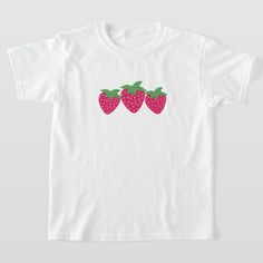 Three adorable strawberries with heart "seeds."  Add text to make it your own! Starberry Shortcake, White Strawberry, Strawberry Shirt, T-shirt Print Design, Puffy Paint, Shirt Print Design, Love T Shirt, White Tshirt, White Tops