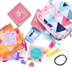 Our Girl Emergency Kit is essential for any young girl to have in their backpack, locker, or gym bag. Girl E Kits help save you time and money by putting all these essentials together in one easy-to-carry kit. By giving her a Girl E Kit she will feel confident and prepared for her day. Our Girl Emergency Kit Includes: 1 - Reusable Waterproof Stylish Pouch with 2 Pockets and Zipper Closure 4 - Teen Maxi Pads 2 - Fun Pattern Bandages (Tye Die, Rainbow, Unicorns, etc) 2 - Hair Elastics 2 - Mint Floss Sticks 2 - Face Cleansing Wipes/Make-Up Remover Wipes 2 - Individually Packaged Flushable Bathroom Wipes 1 - Mini Nail File in a Fun Design 1 - Positive Vibes Card - For her locker or notebook 1 - A "How to use a pad" instruction card These are great first-period kits for girls ages 8-16, from tw Girls Period Kit For School, Girl Emergency Kit, Period Kits For Middle School, Period Package, Emergency Kit For Girls, Card Puns, Bathroom Wipes, Maxi Pads