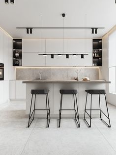 white №3 :: Behance White Contemporary Interior, White Minimal Kitchen, Minimalist White Kitchen, White Kitchen Modern, Modern Minimal Kitchen, Modern White Kitchen Design, White Kitchen Interior Design, Interior Design White, Contemporary White Kitchen