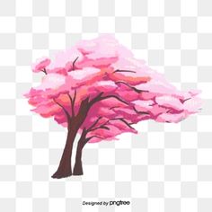 a tree with pink flowers on it, painted in watercolors and pastel colors