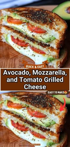 grilled avocado, mozzarella, and tomato grilled cheese sandwich