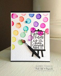 a handmade card with an easel and colorful circles on it that says, you're the future 4x4 blank canvas paint it