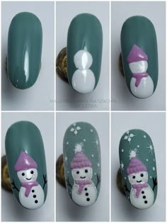 Christmas Nail Art Step By Step, Christmas Nail Art Designs Winter, Shiny Nails Designs, Snowman Nails, Christmas Outfit Ideas