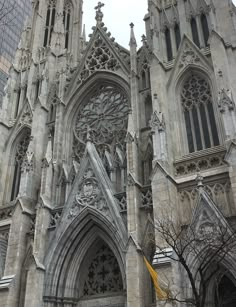 the large cathedral has ornate carvings on it's sides