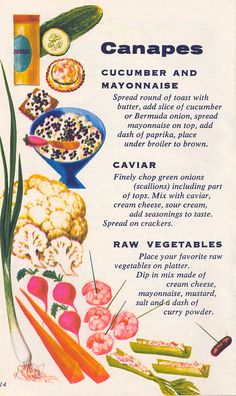 an old advertisement for canned food from the 1950's, featuring carrots and cauliflower