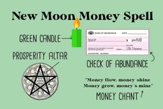 New Moon Spells & Rituals – Spells8 New Moon Money Manifestation, New Moon Spells Money, Spell Recipes, Wiccan Chants, Magickal Tips