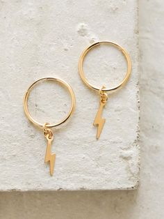 Lightning Bolt Charm Hoop Earrings by The Faint Hearted Jewelry Hammered Hoop Earrings, Gold Filled Hoops, Gold Filled Ring, Jewelry Inspo, Lightning Bolt, Gold Hoop, Gold Hoop Earrings, Accessories Jewelry, Piercing Jewelry