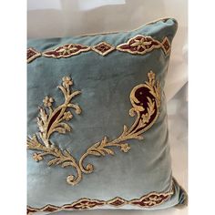 Early 19th Century Petrol Blue Velvet Hand Made Gold Metal Embroidered Pillow Redesigned by Silvia Petroccia Antiques & Interiors Italian Pattern, Dream Bedroom Inspiration, Shabby Chic Living Room, Antique Interior, Chic Living Room, Gold Embroidery, Petrol Blue, Decorative Throw Pillow Covers, Embroidered Pillow