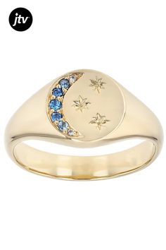 0.06ctw Round London Blue, 0.04ctw Swiss Blue And 0.01ctw White Zircon 10k Yellow Gold Celestial Signet Unisex Ring. Measures Approximately 0.48"L x 0.44"W. Finished Undergallery. Accent Stones Primarily Zircon. Celestial Ring, Unisex Ring, London Blue, 10k Gold, Blue And White, Yellow Gold, London, Ring, Stone