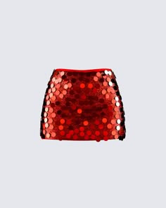 Set the night on fire in this red sequin mini skirt 🔥 Made from sequin fabric and complete with a mid rise fit and fully lined design - this look will have you outshining everyone in the hottest way possible 😮‍💨 Designer Red Sequined Sets, Red Fitted Full Mini Skirt, Red Glitter Mini Skirt, Red Rock Mini Skirt, Red Sequin Skirt, Glitter Outfit, Glitter Shorts, Glitters Skirt, Sequin Mini Skirt