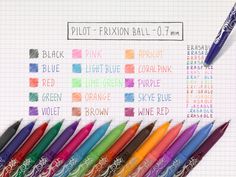 several different colored pens are lined up on a piece of paper with the words pilot - fix