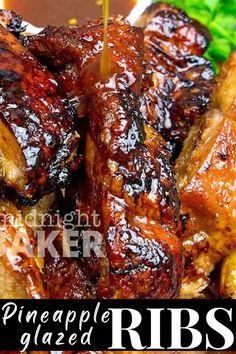 grilled chicken wings with pineapple glaze on the side and green lettuce