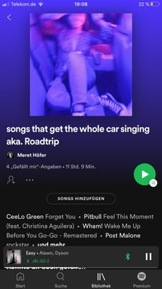 an iphone screen showing the music player's playlist for karaoke roadtrip