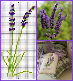 cross stitch patterns with lavender flowers on them