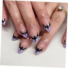 Halloween Bat Press on Nails Almond Shaped Halloween Fake Nails Halloween 6 Witch Hat Nail Design, Bats On Nails, Witchy Nail Designs Short, Nail Art For Small Nails, Bat French Tip Nails, Cat Eye Halloween Nails, Minimal Halloween Nails, Gel French Tip Nails, Halloween Nails Gel