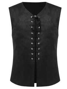 PRICES MAY VARY. 【FABRIC】Medieval Waistcoat vest for men made of faux leather, in convenient to wear, soft and comfortable to wear. 【DESIGN】: Vest has lace up on the front, sleeveless, great accessory for pirate, steampunk, renaissance medieval or theatrical costume. 【SIZE AND CARE】: Please refer to the seller's size information on the left picture or in the description before placing an order. The color may be a little different compared to the image with the actual item due to monitor reflecti Black Steampunk Vest For Costume Party, Medieval Style Black Vest For Larp, Black Gothic Vest For Larp, Black Medieval Vest For Larp, Medieval Leather Vest, Steampunk Vest, Steampunk Party, Medieval Costume, Pirate Costume