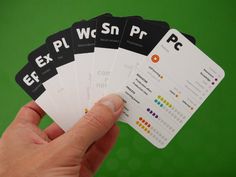 a hand is holding five cards with numbers on them and an exl wsn pr logo