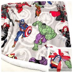 the avengers blanket has been made to look like it is on display