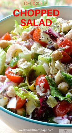 a salad is shown in a bowl with the words chopped salad