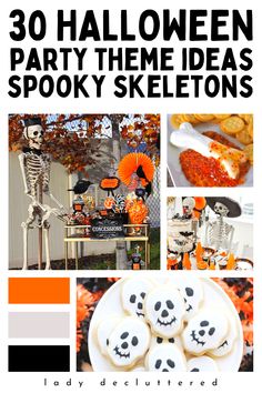 30 Halloween Party Theme Ideas: Hocus Pocus Skull Themed Halloween Party, Skeleton Themed Food, Skeleton Party Food, Skeleton Theme Halloween Decor, Skeleton Food Ideas, Skeleton Halloween Party, Skeleton Themed Halloween Party, Skeleton Party Ideas, Skeleton Treats