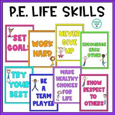 six posters with words and pictures on them to help students learn how to use their skills