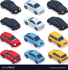 a set of nine different colored cars on a white background - miscellaneous objects / objects