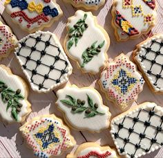 some decorated cookies are on a table