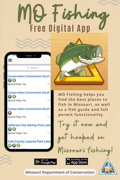 MO Fishing - Free Digital App Bodies Of Water, Fly Fishing Tips, Body Of Water, Freshwater Fish, Bass Fishing, Fish Recipes, Missouri, Mobile App, Fishing