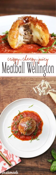 a plate with meatball wellington on it and the title says campbell keringling's meatball wellington