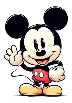 a cartoon mickey mouse with his hands in the air