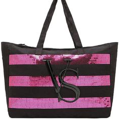 Victoria's Secret Bling Tote Bag Limited Edition, Sequins, Black W/ Hot Pink Black Tote Bag With Black Handles And 3 Wide Rows Of Pink Sequins Across Front And Back. Has Large Vs On Front Of Bag. Zippered. Brand New With Tags!! Victoria's Secret Tote! Limited Edition. Brand New Zipper Closure Comes From Smoke Free Home. Please Contact Me If You Have Any Questions Check Out My Other Items For Great Deals!! Paris Doodles, Fringe Tote Bag, Gold Tote Bag, Plaid Tote Bag, Victoria Secret Tote Bags, Black Handles, Pink Tote Bags, Black Handbag, Black Hot Pink