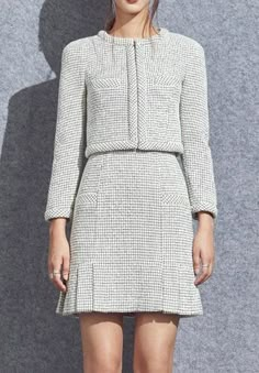 avouavou ivory tweed jacket skirt two piece Kim Shin Goblin, Tweed Dress Outfit Classy, Tweed Jacket And Skirt, Luxury Fashion Outfits, Tweed Outfit, Sheep Print, Drama Fashion, Gossip Girl Outfits, Skirt Inspiration