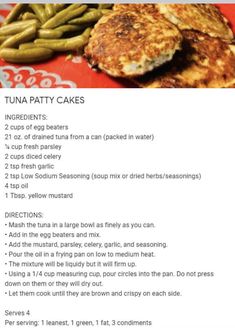 a recipe for tuna patty cakes with green beans