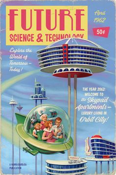 an advertisement for the future science and technology day, with children in a flying saucer