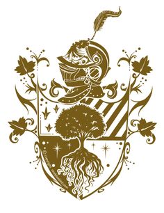 a coat of arms with flowers and trees on it