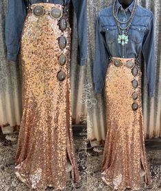 cd0dce8fca267bf1fb86cf43e18d5598desc43930142ri Western Dresses For Women Fashion, Rodeo Queen Clothes, Western Chic Fashion, Nfr Outfits, Inspirational Outfits, Nfr Style, Queen Outfits, Maxi Sequin Skirt, Hat Bar