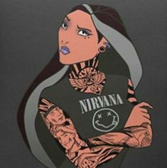 a drawing of a woman with tattoos on her arm