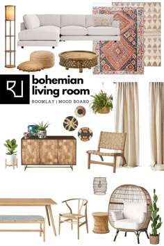 the bohemian living room is filled with furniture and decor